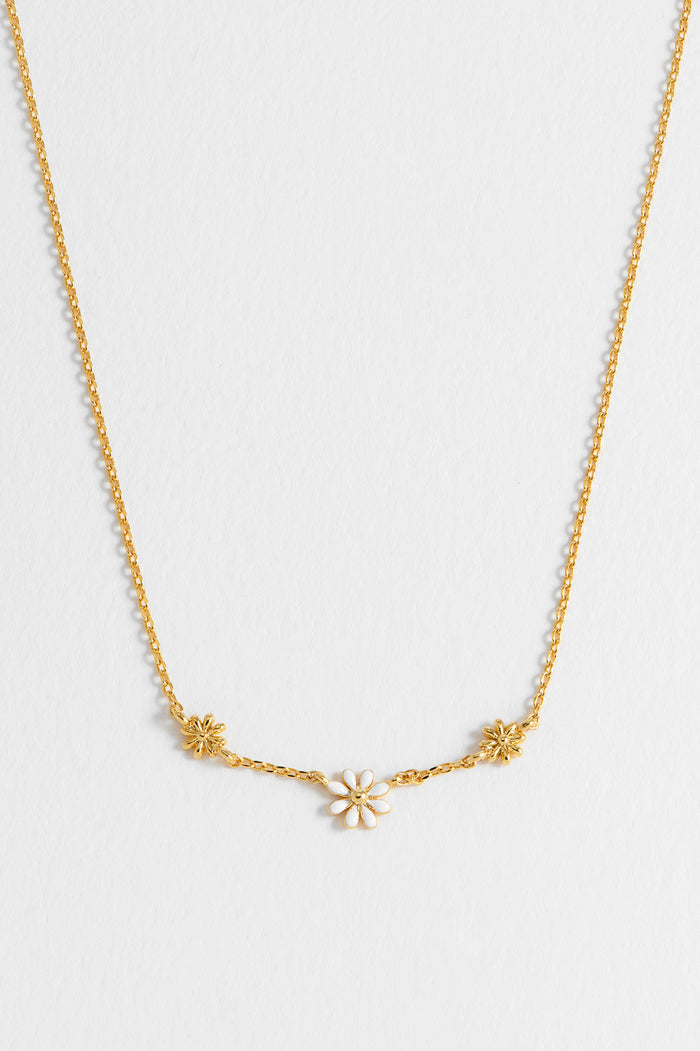 Triple Flower White Enamel Necklace