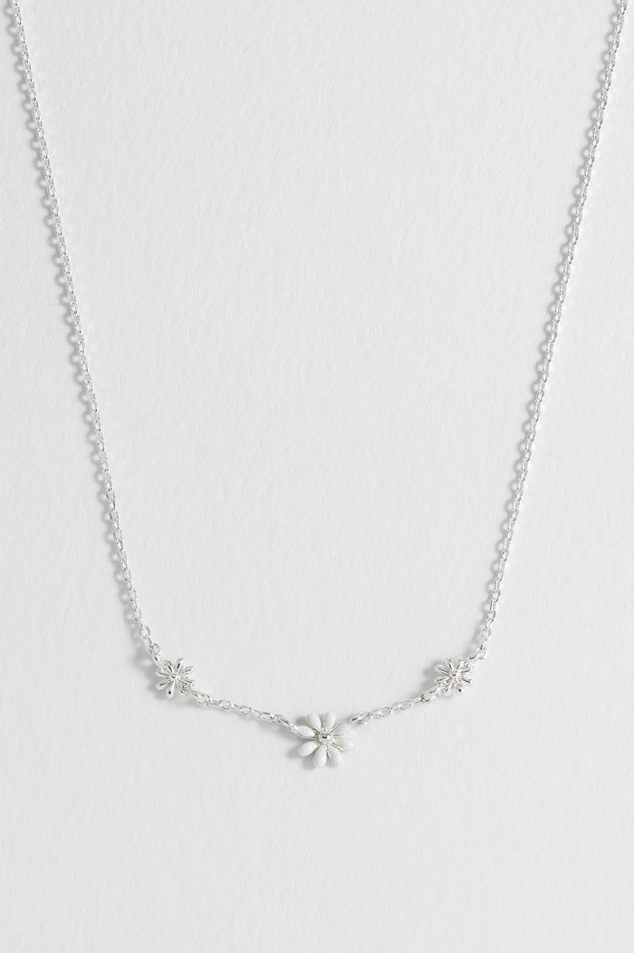 Triple Flower White Enamel Necklace