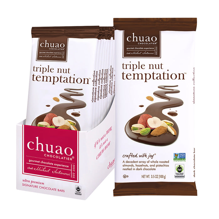 Triple Nut Temptation Chuao Dark Chocolate Bars - 10ct