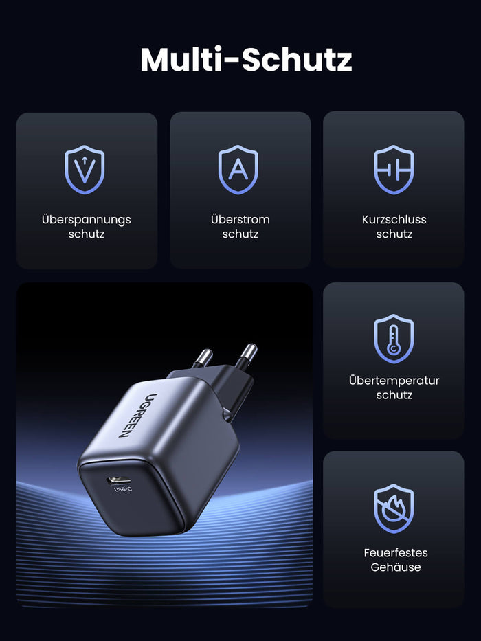 UGREEN Nexode 20W USB C Ladegerät PD 3.0 PPS Ladestecker+60W USB-C Ladekabel(1m) - UGREEN