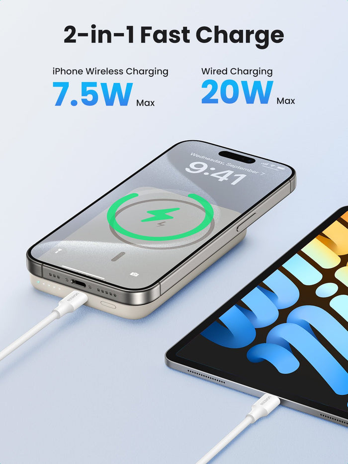 UGREEN Wireless Powerbank 10000mAh Magnetische Power Bank, 2-in-1 fast charge