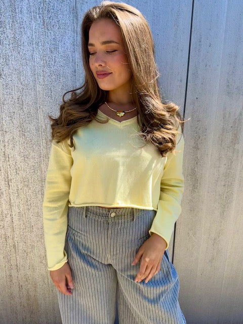 V-Neck Boxy Cropped Sweater