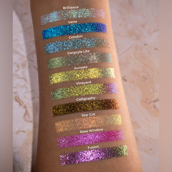 Arm swatches of Verre as well as the other 9 Holiday Countdown Box shadows on medium skin tone.