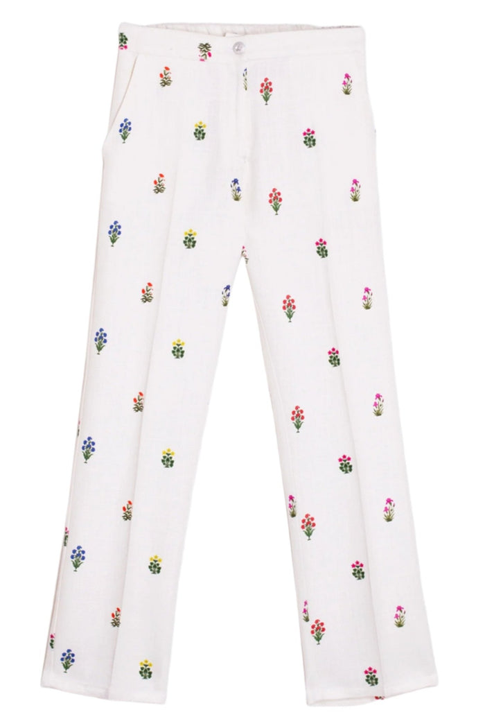 Vilagallo 32266 White Flower Print Trousers - Dotique - Vilagallo