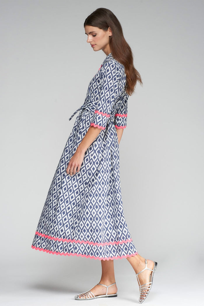 Vilagallo 32309 Navy Diamond Print Shirt Dress - Dotique - Vilagallo