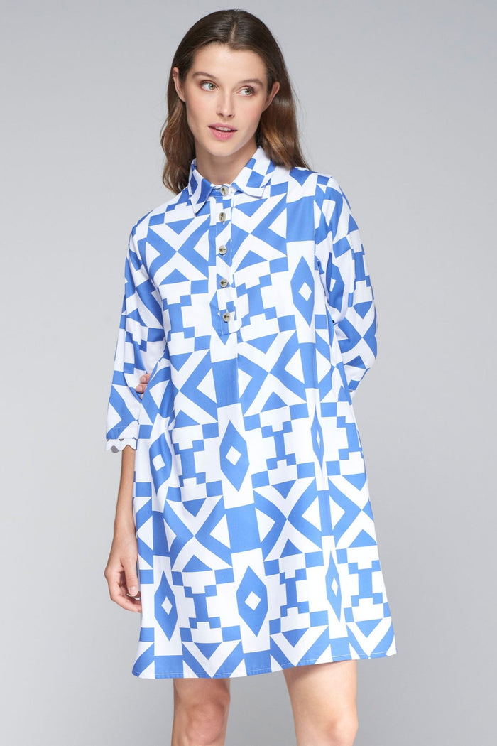 Vilagallo 32337 Blue Geometric Print Dress - Dotique - Vilagallo