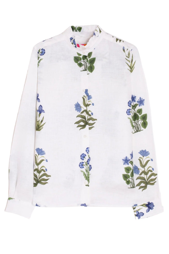 Vilagallo 32388 White Blue Flower Print High Neck Blouse - Dotique - Vilagallo