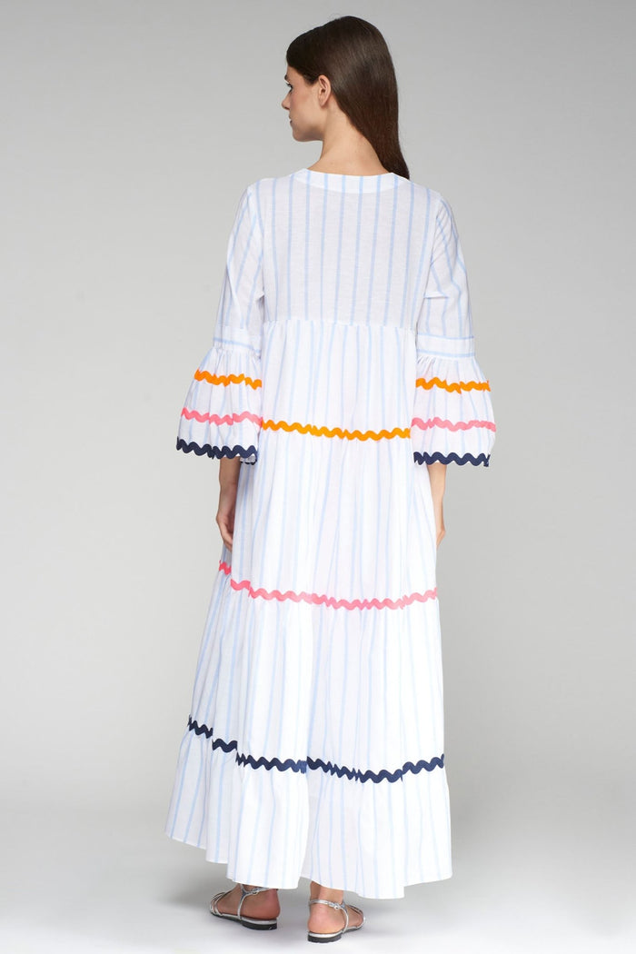 Vilagallo 32505 White Stripe Bell Sleeve Buffet Dress by Vilagallo, shop Vilagallo at Dotique for elegant style.