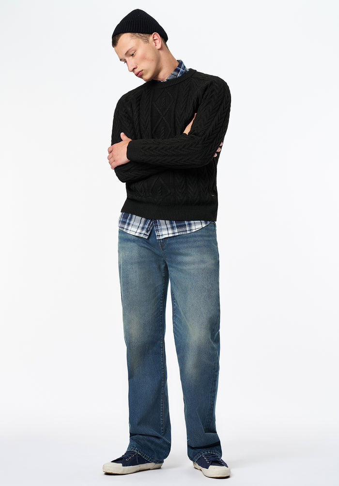 Buffalo Men Sweaters Black Knit Sweaters Cable Knit Relaxed Fit