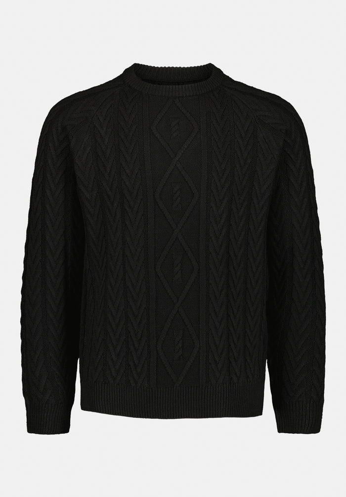 Buffalo Men Sweaters Black Knit Sweaters Cable Knit Relaxed Fit