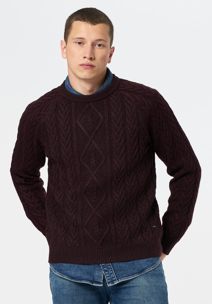 Buffalo Men Sweaters Red Knit Sweaters Cable Knit Relaxed Fit