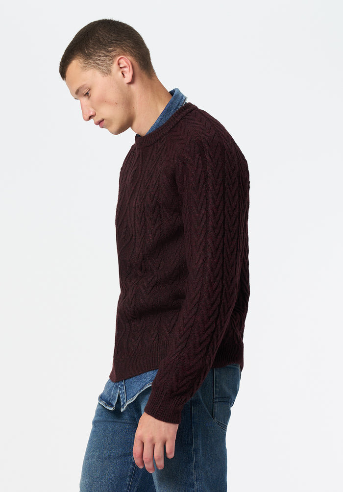 Buffalo Men Sweaters Red Knit Sweaters Cable Knit Relaxed Fit