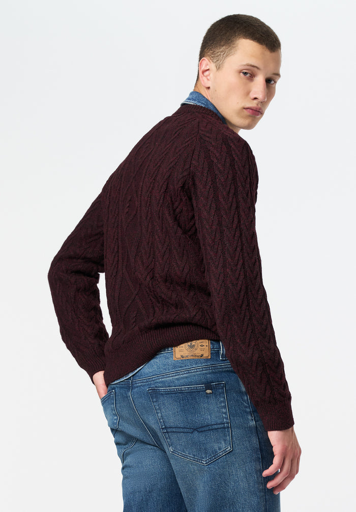 Buffalo Men Sweaters Red Knit Sweaters Cable Knit Relaxed Fit