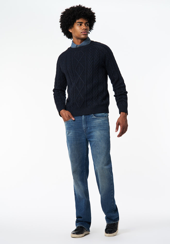 Buffalo Men Sweaters Navy Knit Sweaters Cable Knit Relaxed Fit
