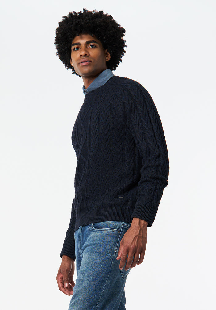 Buffalo Men Sweaters Navy Knit Sweaters Cable Knit Relaxed Fit