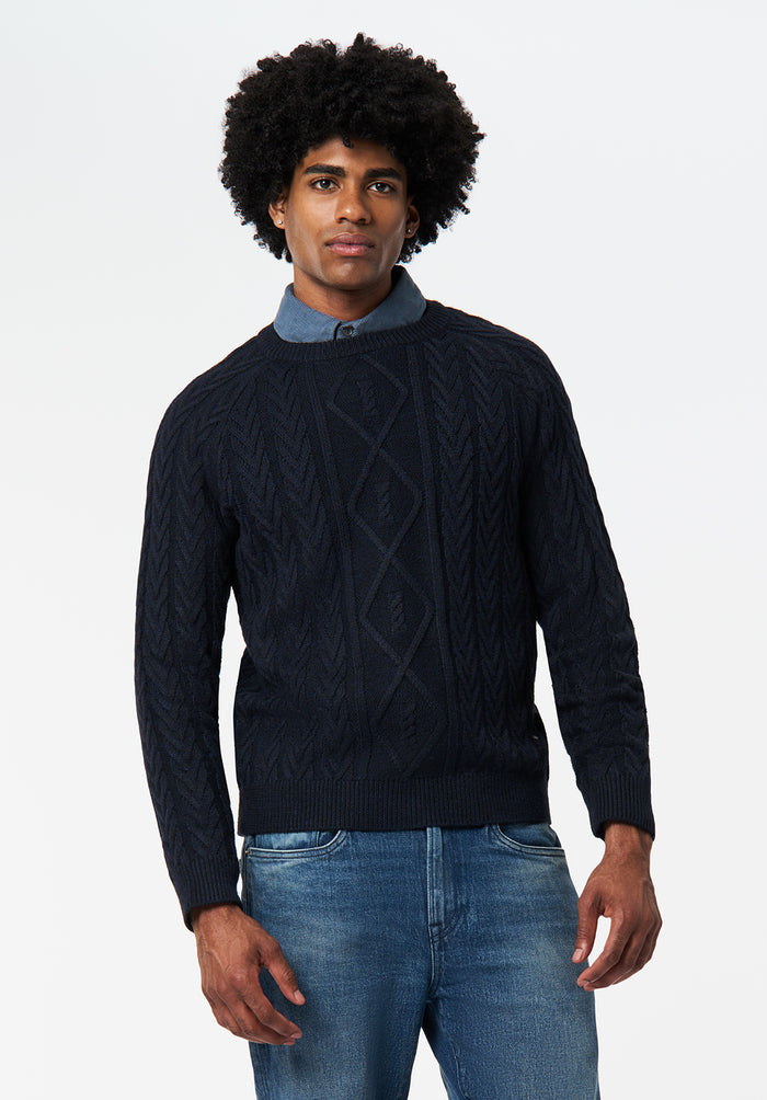 Buffalo Men Sweaters Navy Knit Sweaters Cable Knit Relaxed Fit