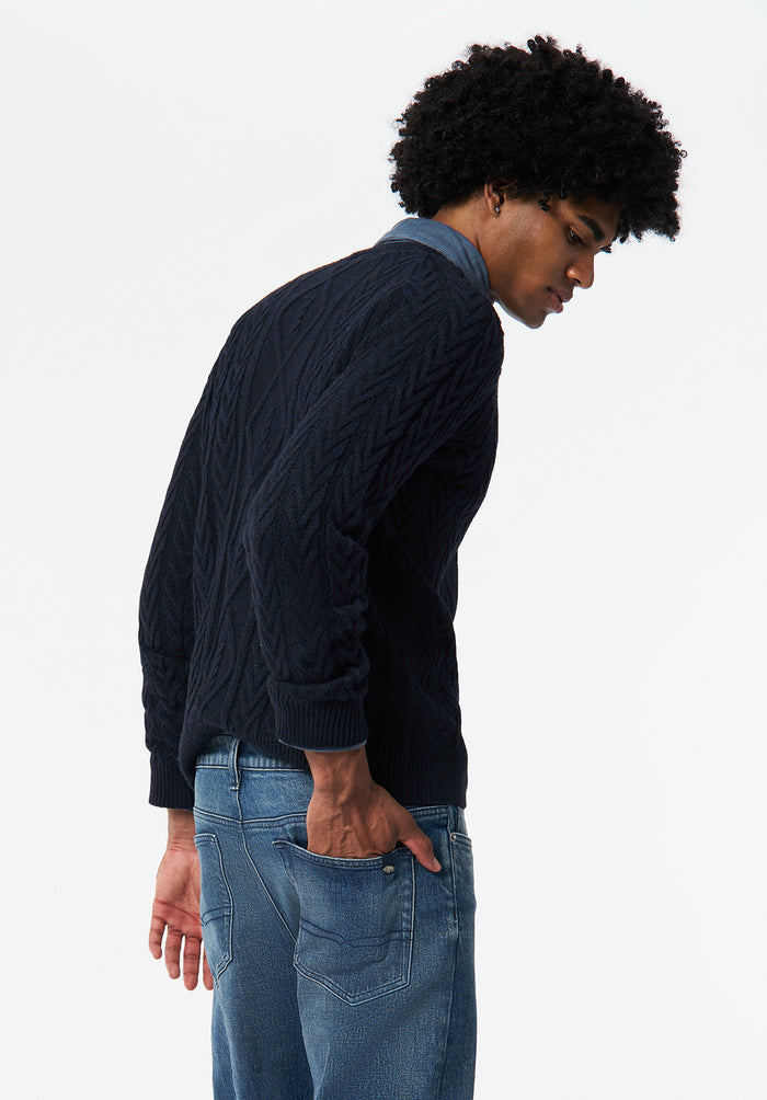 Buffalo Men Sweaters Navy Knit Sweaters Cable Knit Relaxed Fit