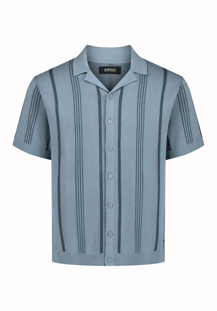 Buffalo Men Sweaters Blue Knit Sweaters Open Collar Short Sleeve