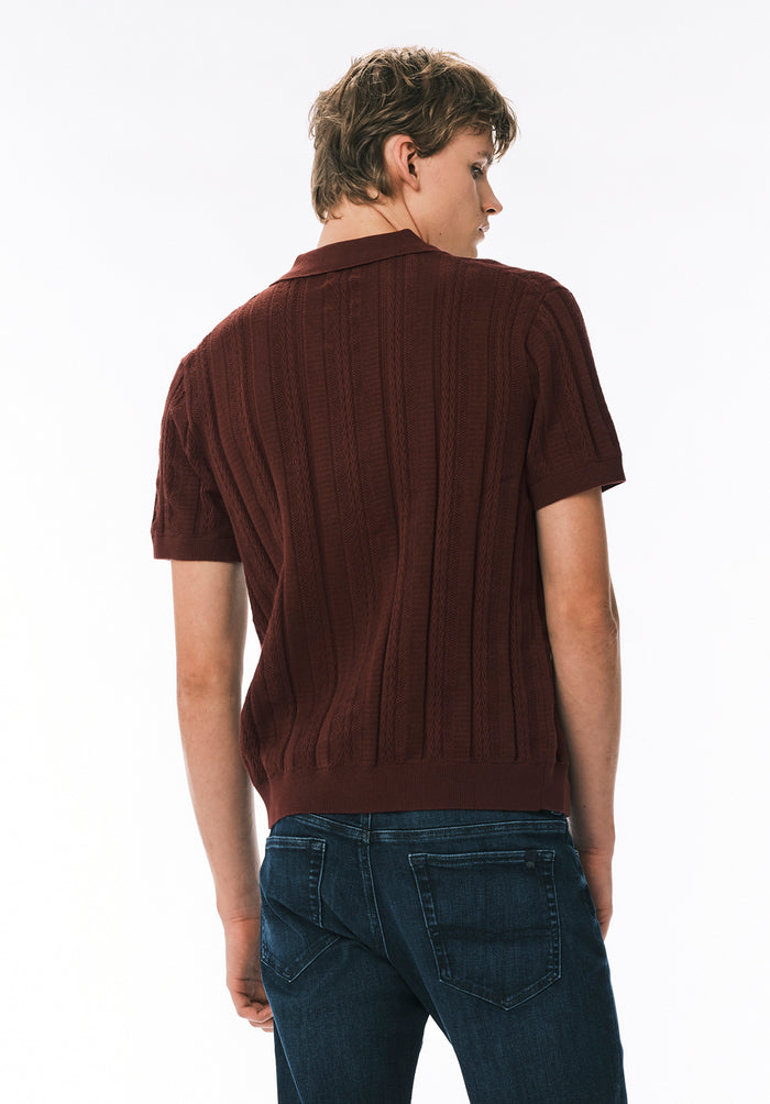 Buffalo Men Sweaters Brown Knit Sweaters Cable-Knit Spread Collar