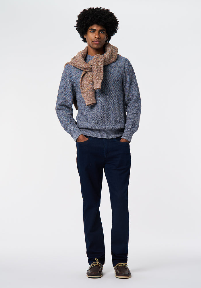 Buffalo Men Sweaters Blue Knit Sweaters Crew Neck Ribbed Cuffs