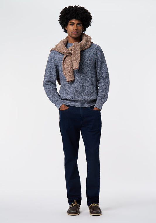 Buffalo Men Sweaters Blue Knit Sweaters Crew Neck Ribbed Cuffs