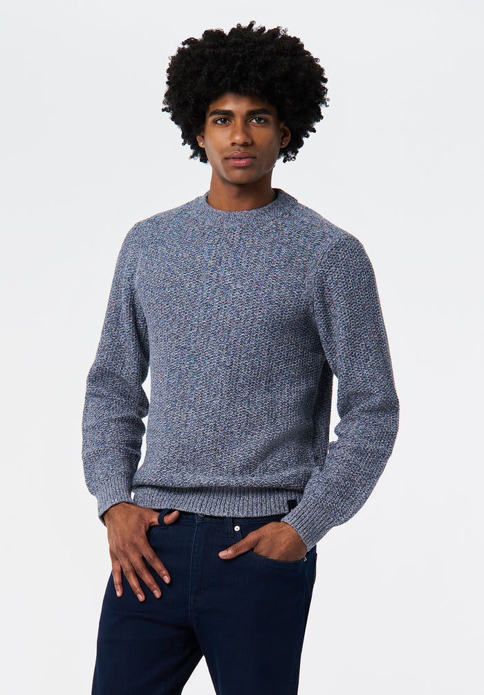 Buffalo Men Sweaters Blue Knit Sweaters Crew Neck Ribbed Cuffs