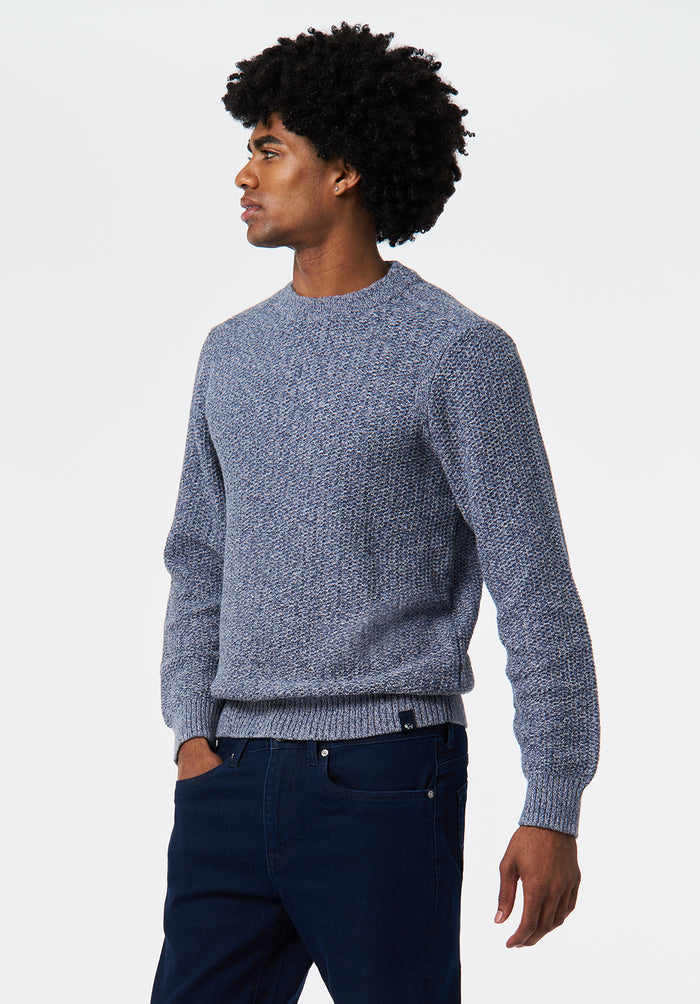 Buffalo Men Sweaters Blue Knit Sweaters Crew Neck Ribbed Cuffs