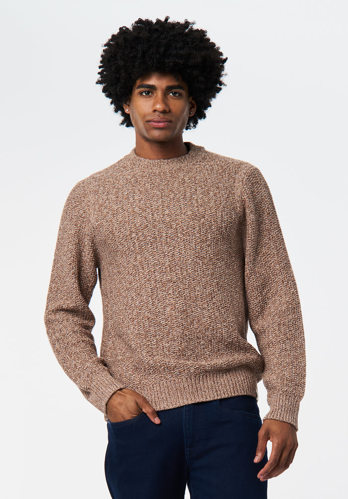 Buffalo Men Sweaters Brown Knit Sweaters Crew Neck Ribbed Cuffs