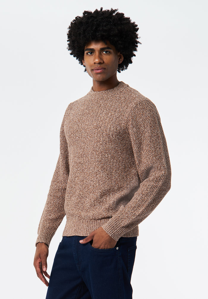 Buffalo Men Sweaters Brown Knit Sweaters Crew Neck Ribbed Cuffs
