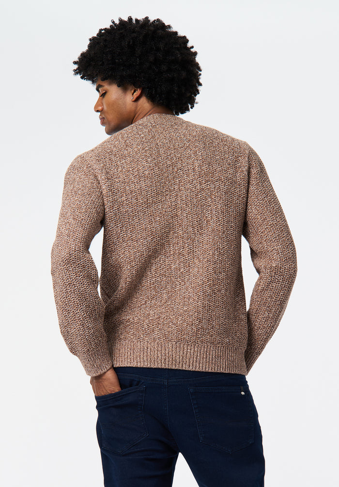 Buffalo Men Sweaters Brown Knit Sweaters Crew Neck Ribbed Cuffs