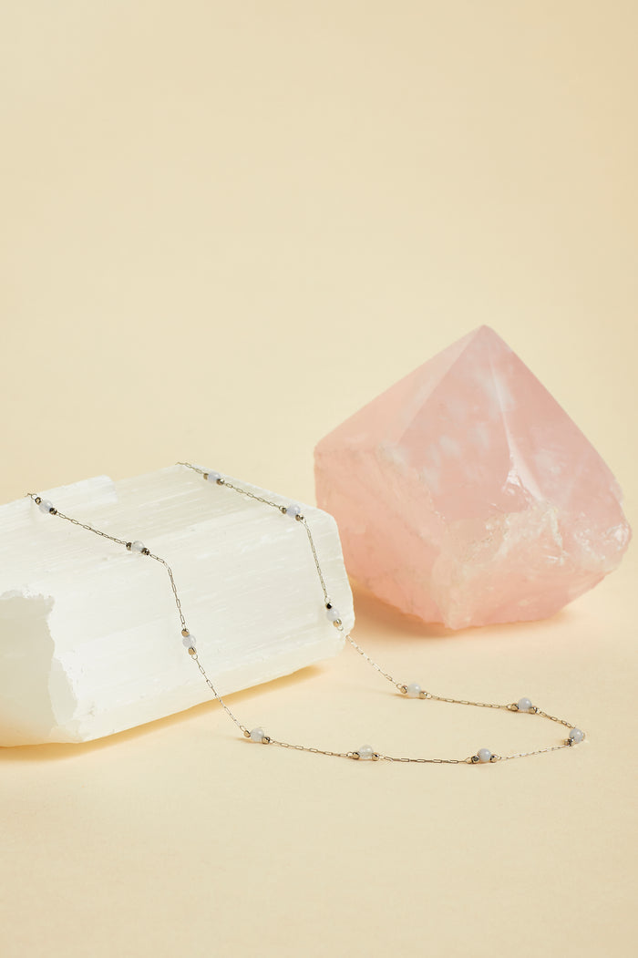 Wellness Blue Lace Agate Gemstone Bead Necklace