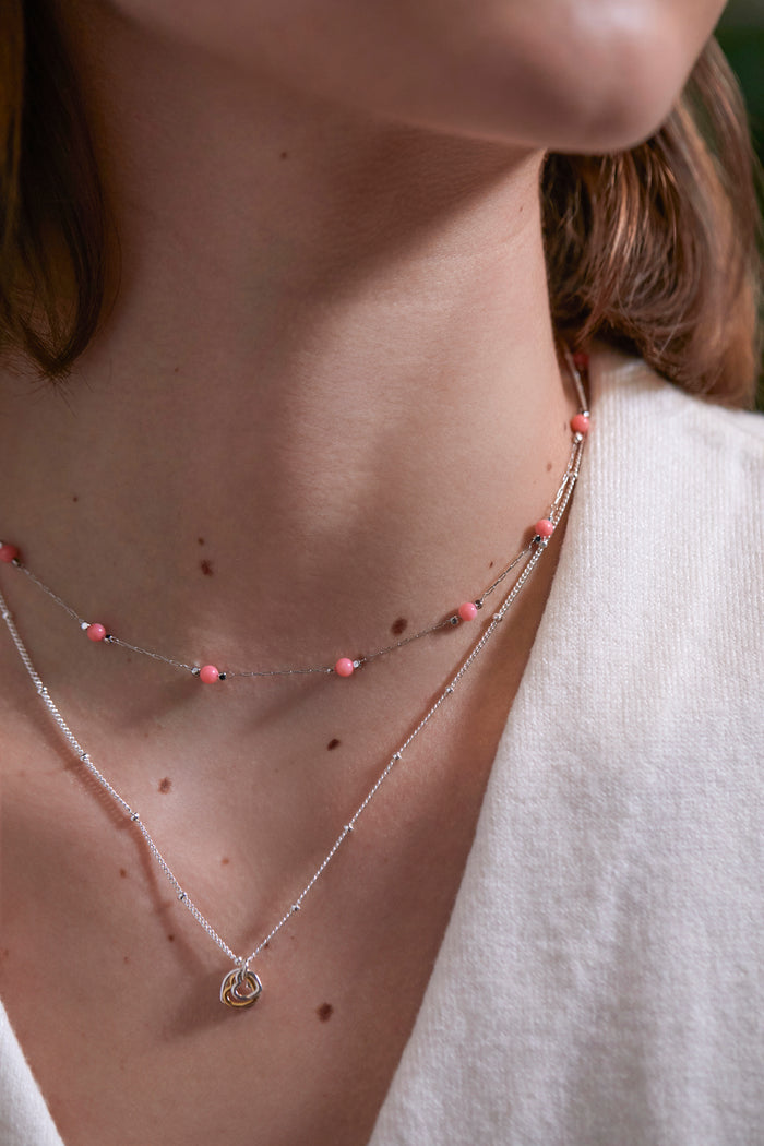 Wellness Coral Agate Gemstone Bead Necklace