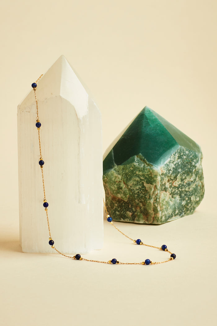 Wellness Lapis Lazuli Gemstone Bead Necklace
