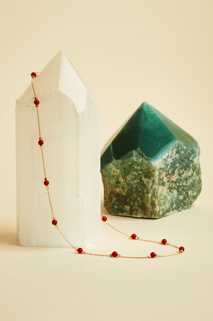Wellness Red Agate Gemstone Bead Necklace