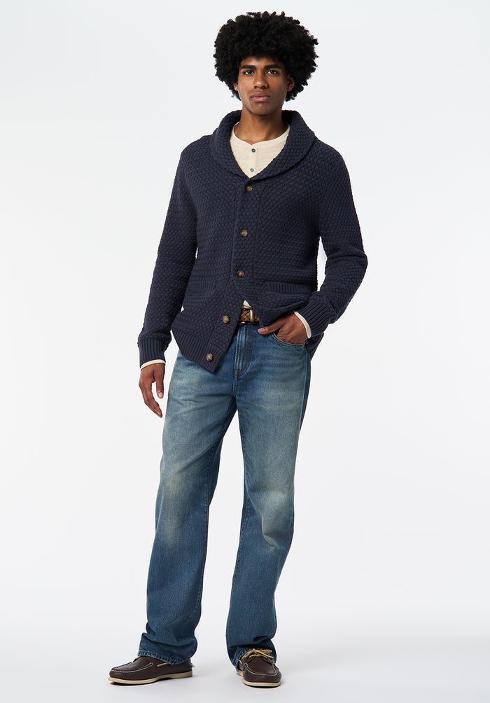 Buffalo Men Sweaters Navy Knit Sweatshirt Textured Knit Relaxed Fit