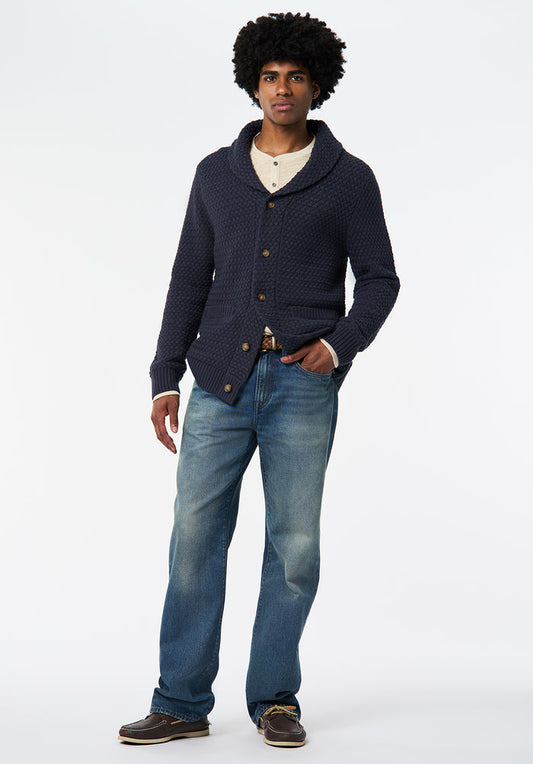 Buffalo Men Sweaters Navy Knit Sweatshirt Textured Knit Relaxed Fit