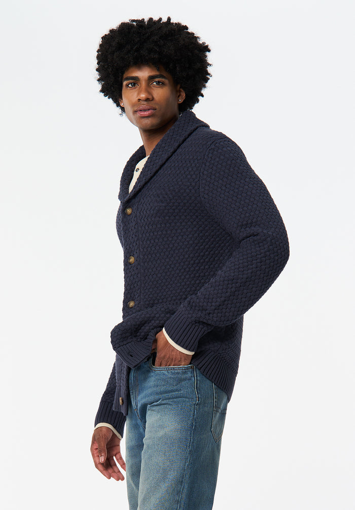 Buffalo Men Sweaters Navy Knit Sweatshirt Textured Knit Relaxed Fit
