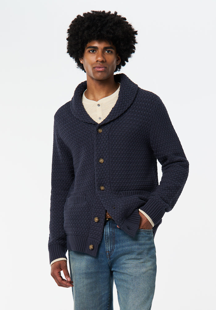 Buffalo Men Sweaters Navy Knit Sweatshirt Textured Knit Relaxed Fit