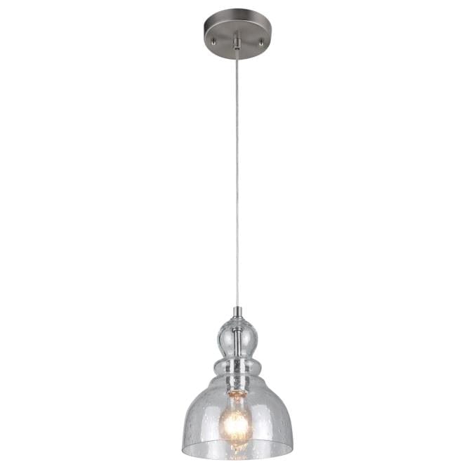 Westinghouse One-Light Indoor Mini Pendant Brushed Nickel Finish with Hand Blown Clear Seeded Glass - 6100700 MES