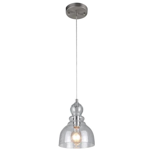Westinghouse One-Light Indoor Mini Pendant Brushed Nickel Finish with Hand Blown Clear Seeded Glass - 6100700 MES