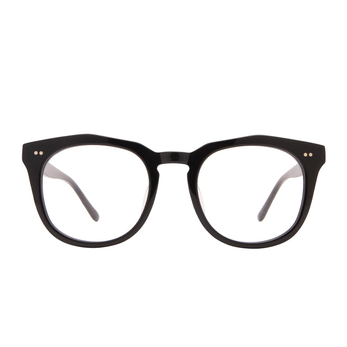 diff eyewear weston round glasses with a black acetate frame and prescription lenses front view
