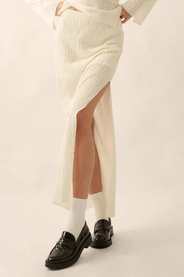 Wherever You Flow Wavy Ribbed-Knit Maxi Skirt - ShopPromesa