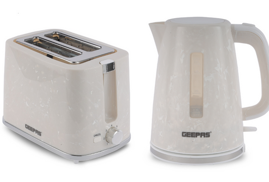 White 1.7L Cordless Electric Kettle & 900W 2-Slice Bread Toaster Set