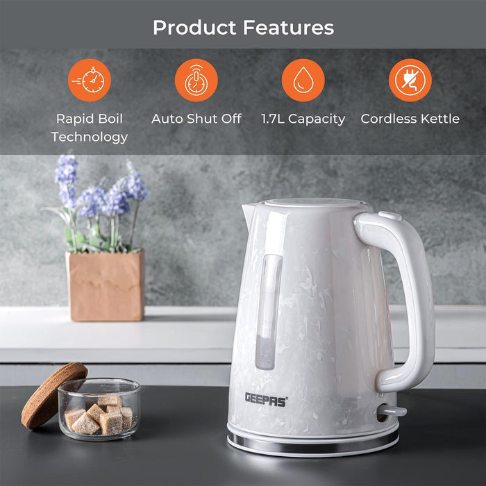 White 1.7L Cordless Electric Kettle & 900W 2-Slice Bread Toaster Set