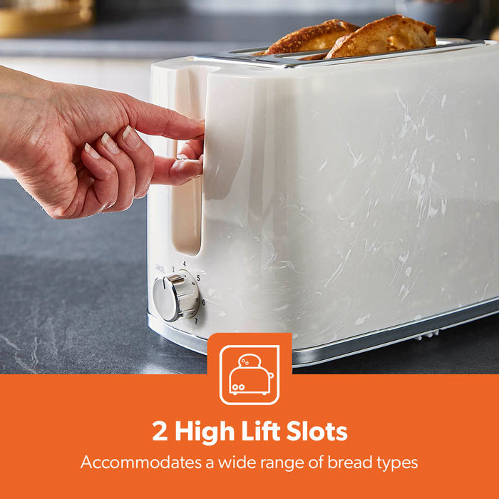 White 2-Slice Bread Toaster With 7-Level Browning Control