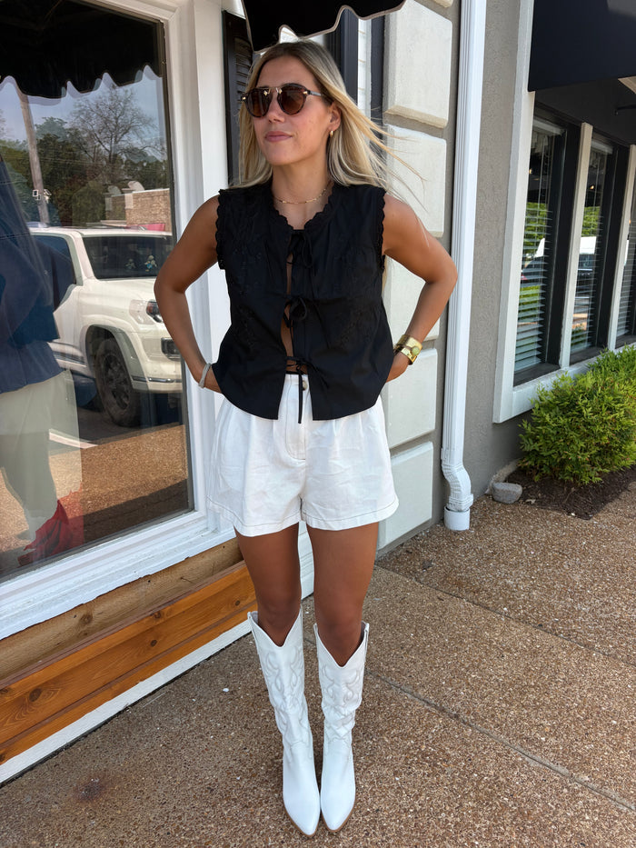 White High Waisted Denim Shorts