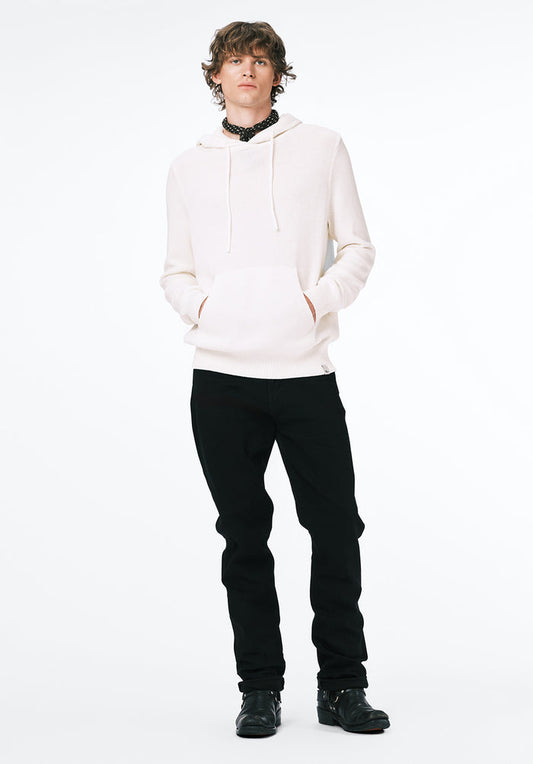 Buffalo Men Sweaters White Knit Sweatshirt Kangaroo Pocket Drawstring