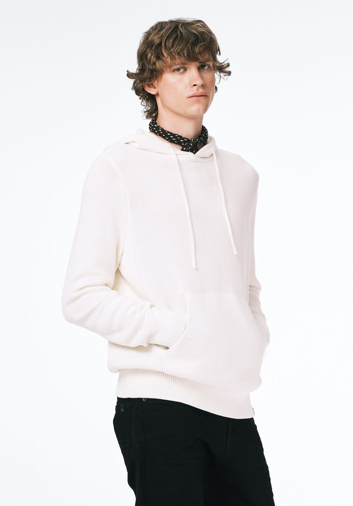 Buffalo Men Sweaters White Knit Sweatshirt Kangaroo Pocket Drawstring