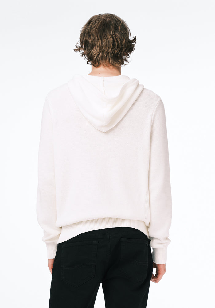Buffalo Men Sweaters White Knit Sweatshirt Kangaroo Pocket Drawstring