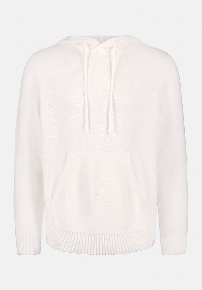 Buffalo Men Sweaters White Knit Sweatshirt Kangaroo Pocket Drawstring